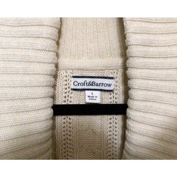 CROFT & BARROW beige 100% cotton cable knit cardigan sweater woman's size L - Picture 3 of 4
